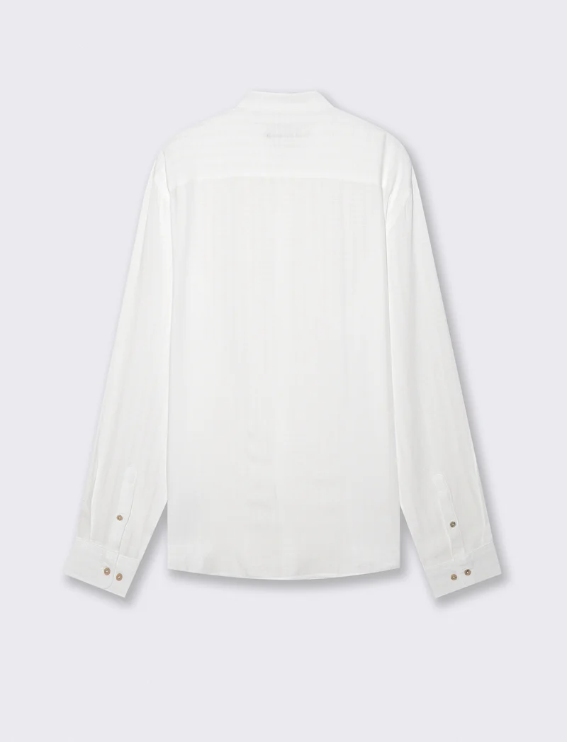 Camicia Coreana Jacquard a Righe - Bianco