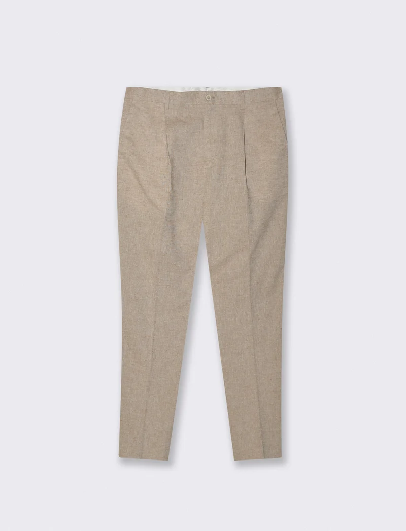 Pantaloni Chino in Tessuto Misto Lino - Grigio tortora