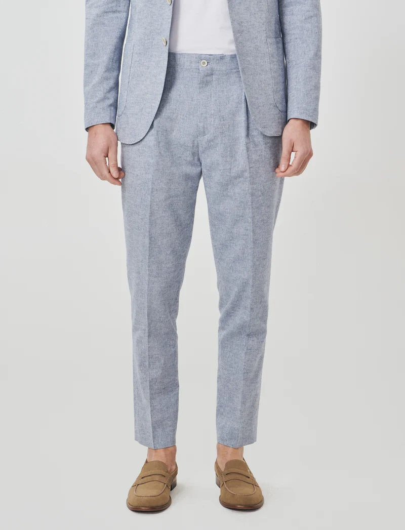 Pantaloni Chino in Tessuto Misto Lino - Blu