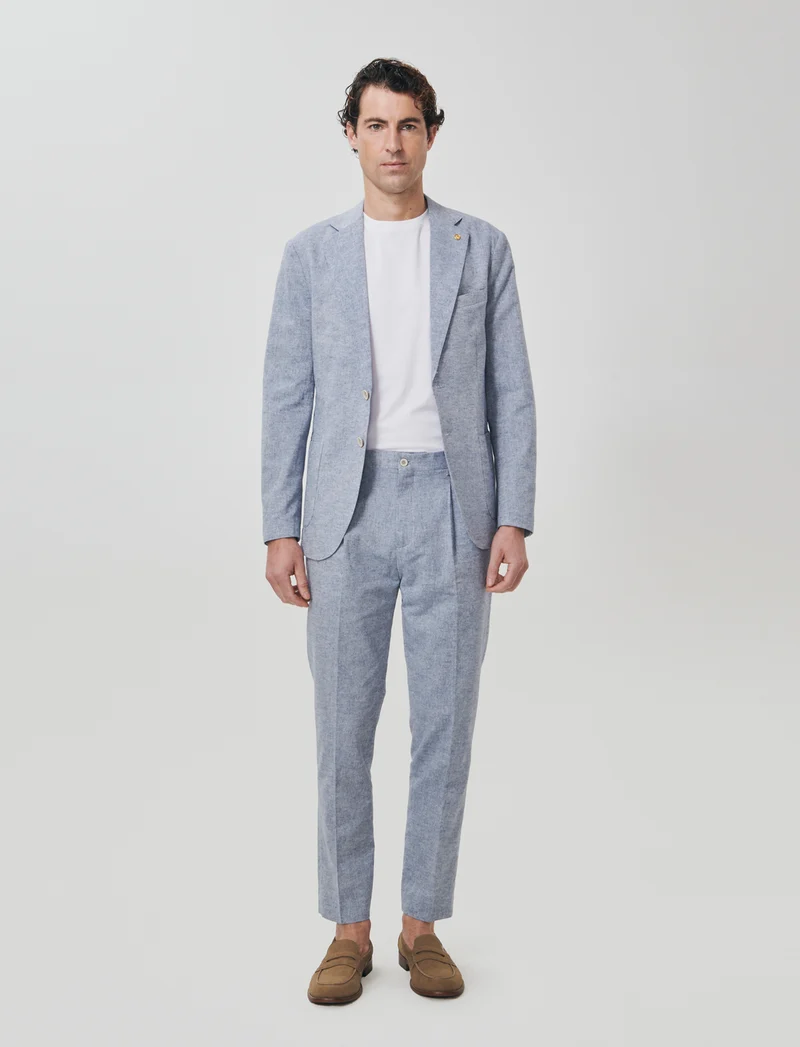 Pantaloni Chino in Tessuto Misto Lino - Blu