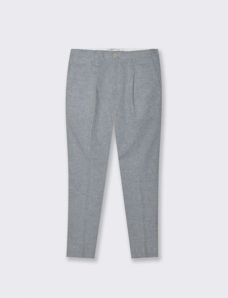Pantaloni Chino in Tessuto Misto Lino - Blu