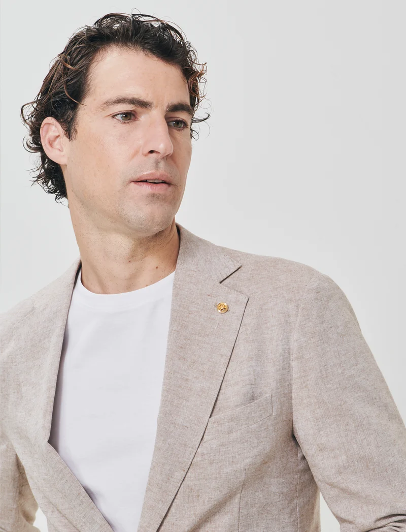 Blazer formal fit in tessuto misto lino - Grigio tortora