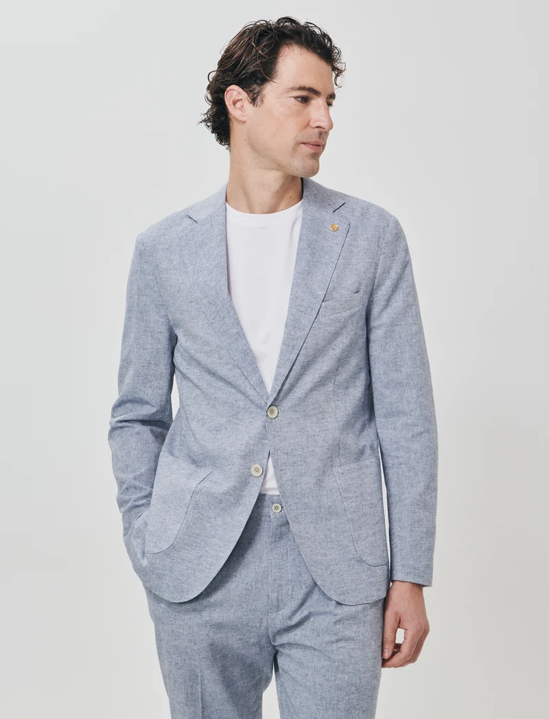 Blazer formal fit in tessuto misto lino - Blu