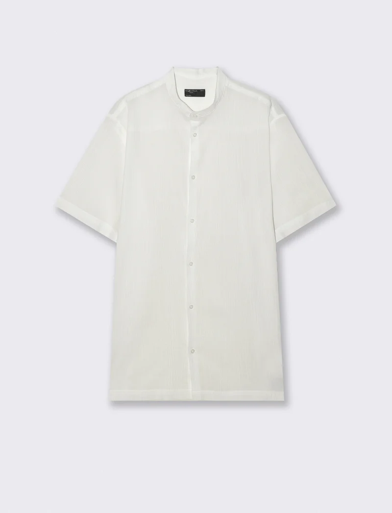 Camicia coreana effetto crepe cotone - Bianco