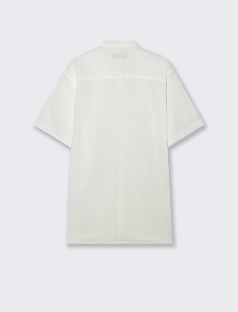 Camicia coreana effetto crepe cotone - Bianco