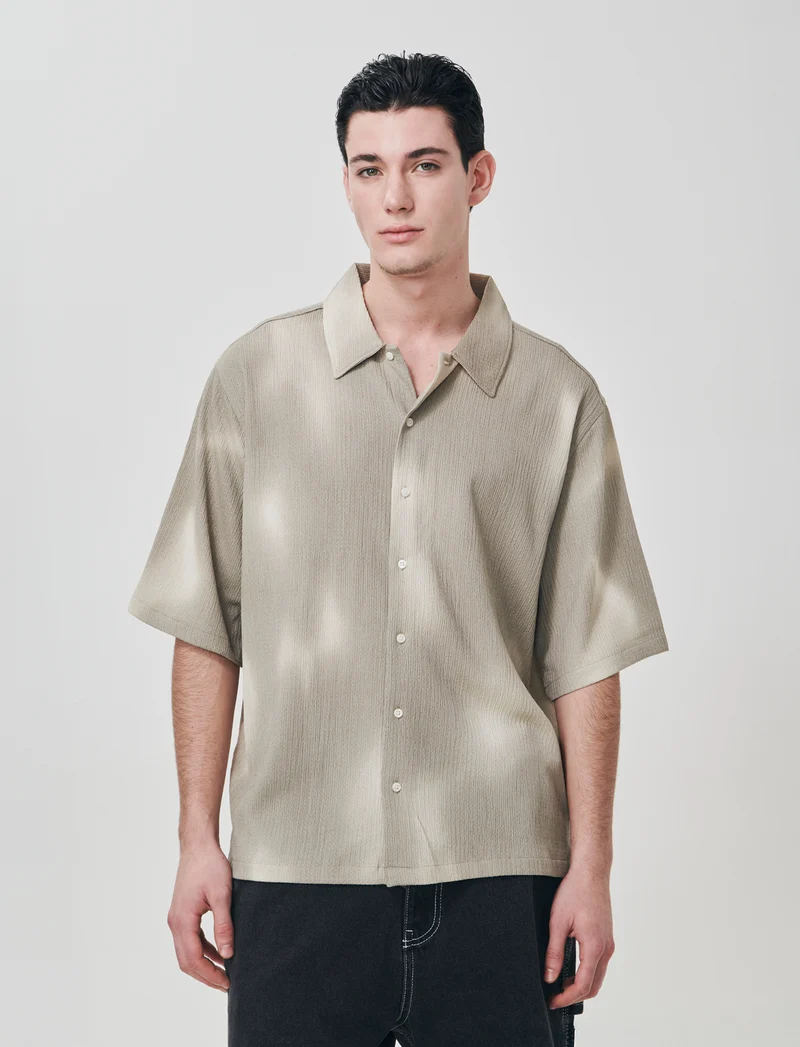 Camicia boxy fit jacquard astratto - Grigio fango