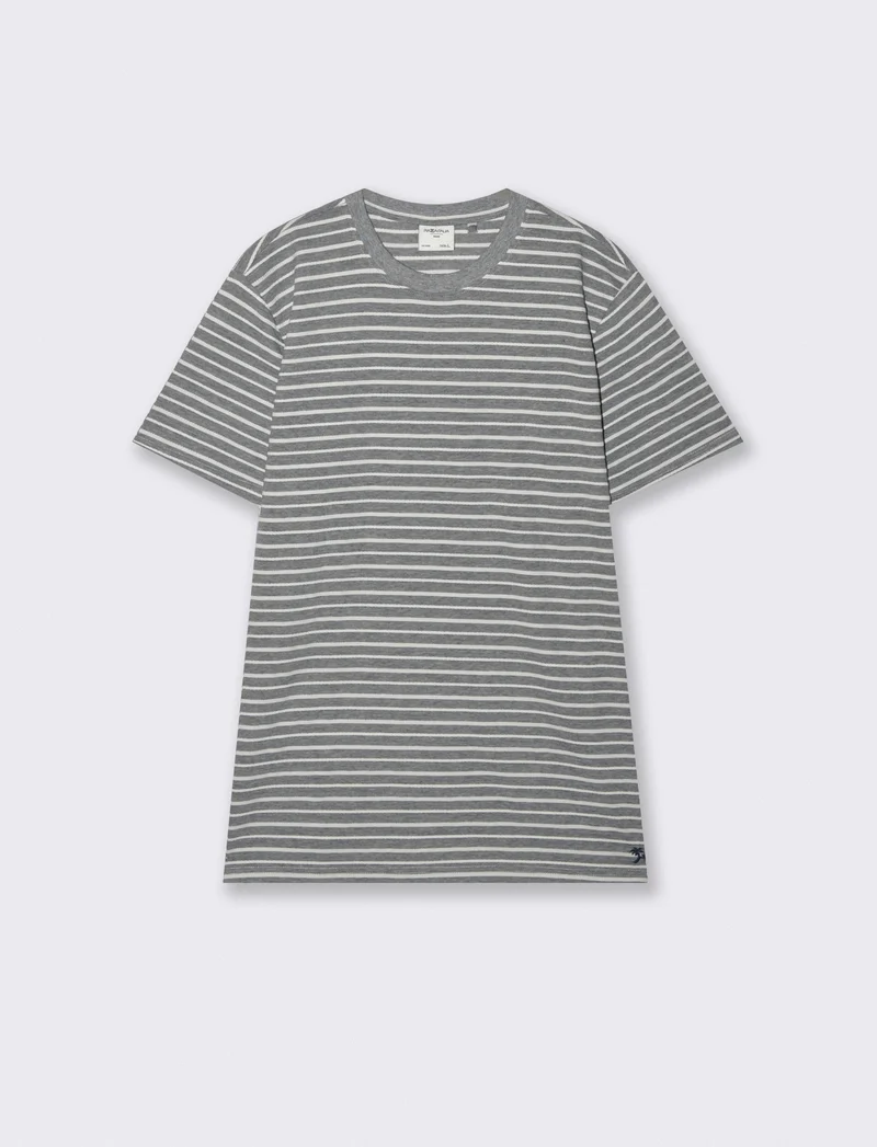T-shirt girocollo a righe jacquard - Blu