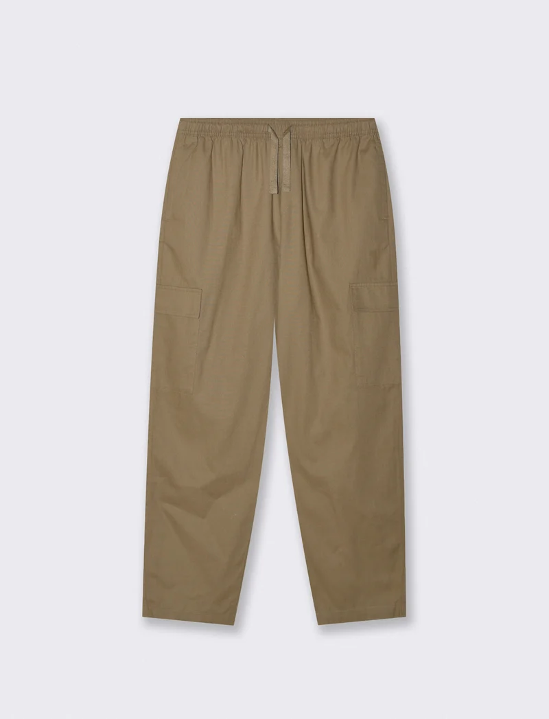 Pantaloni Chino Jogger Cargo Misto Lino - Verde kaki