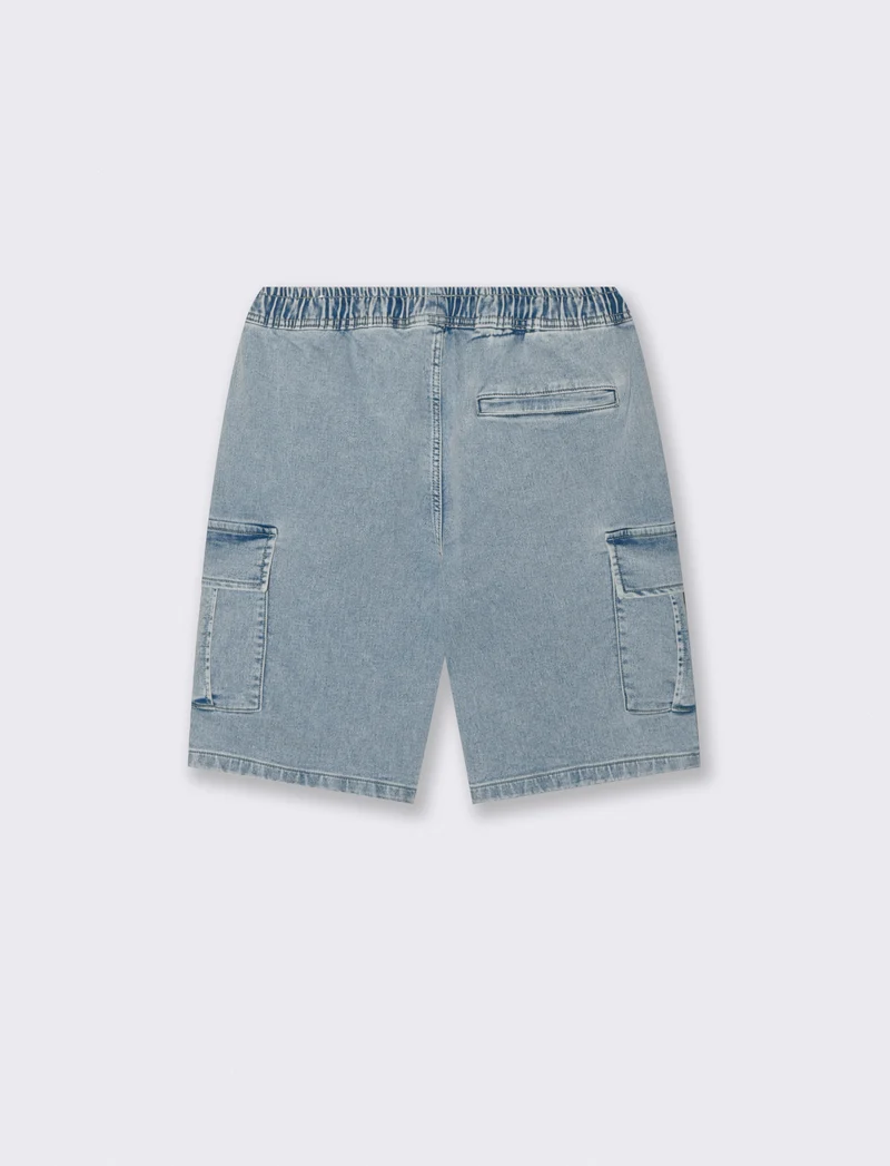 Bermuda Cargo Denim Slavato con Tasche - Denim