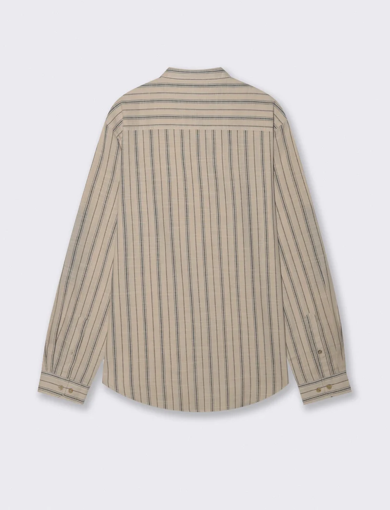 Camicia coreana a righe con denim - Sabbia