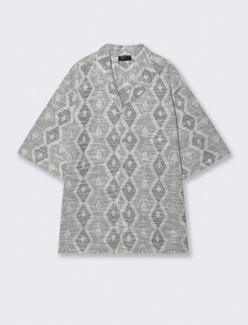 Camicia Boxy Fit in Misto Cotone Fantasia - Beige ecru