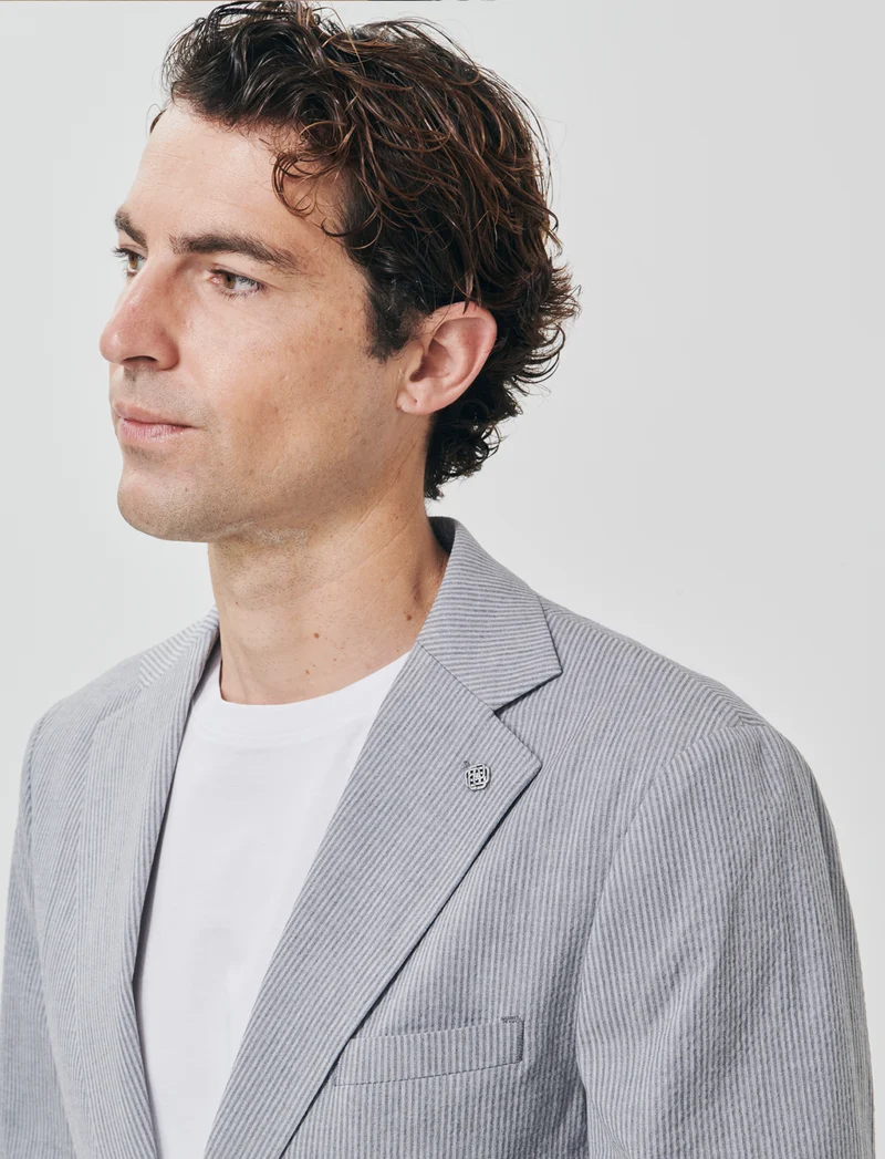 Blazer misto lino effetto riga formale - Grigio