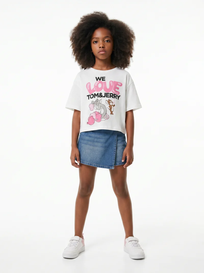 T-shirt cropped Tom & Gerry in cotone - Bianco