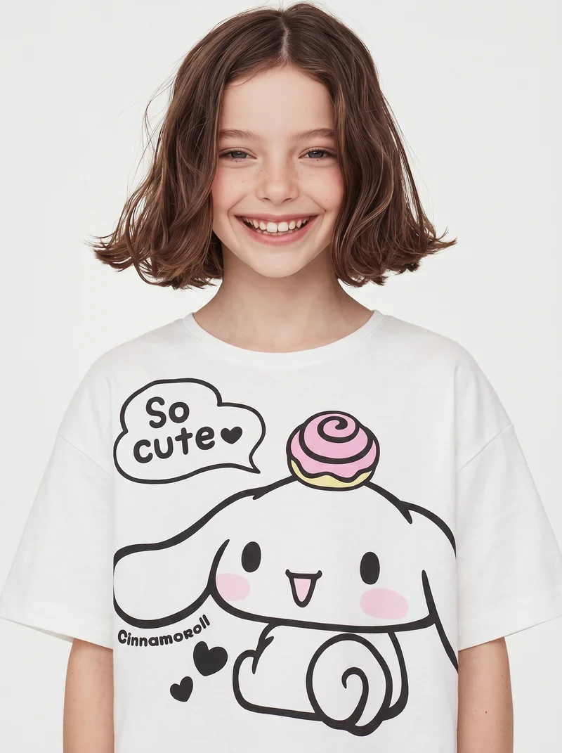 T-shirt mezza manica Hello Kitty e amici - Bianco