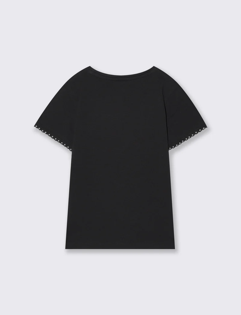 T-shirt mezza manica con decorazioni - Nero