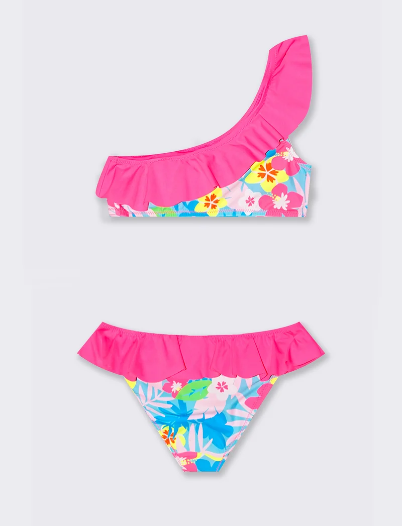 Costume da bambina fluo con rouches - Fantasia