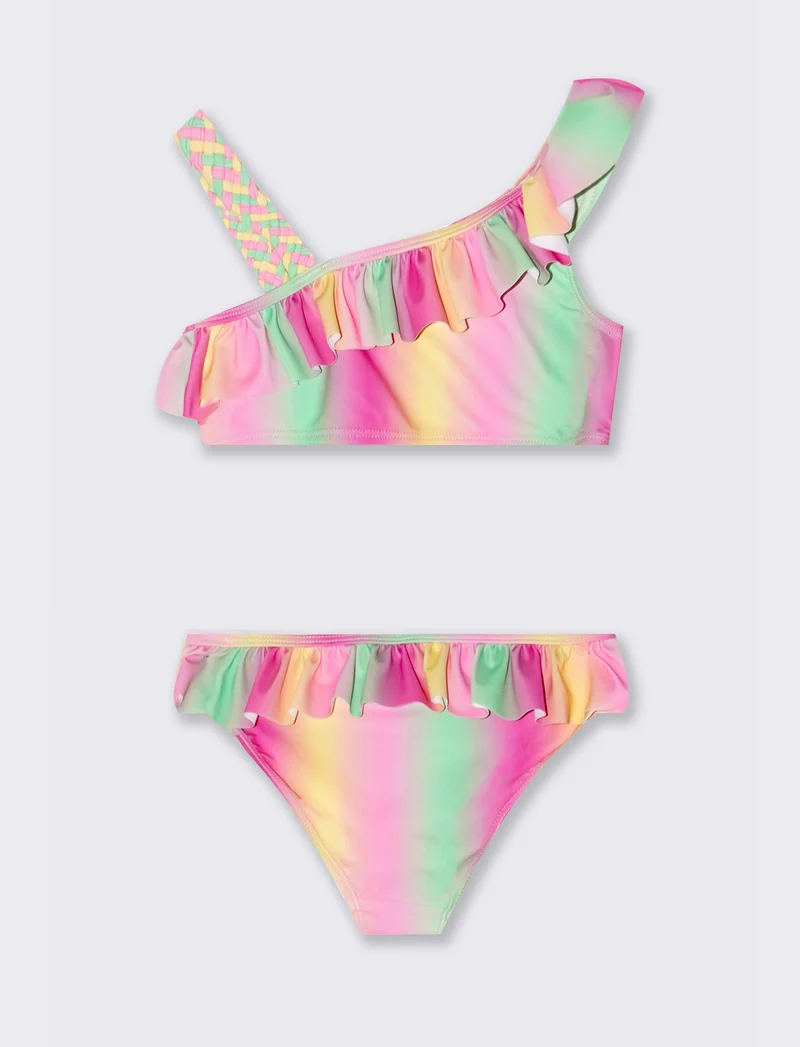 Costume due pezzi sfumato con rouches - Multicolore