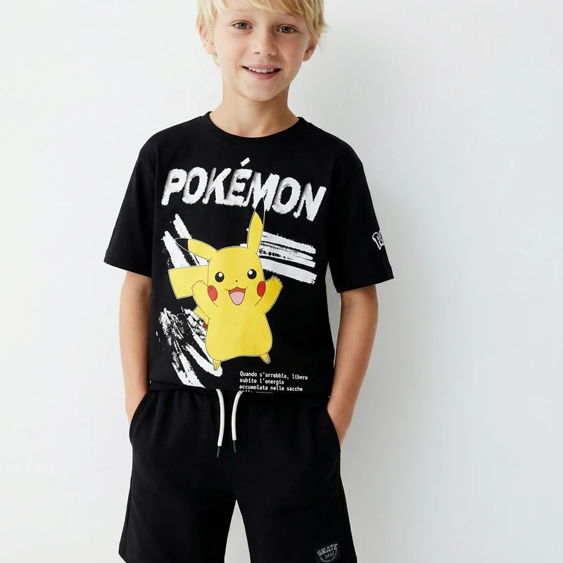 T-Shirt in cotone con stampe Pokemon - Nero