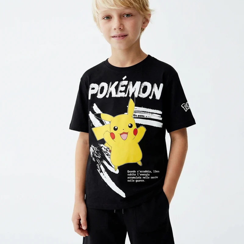 T-Shirt in cotone con stampe Pokemon - Nero