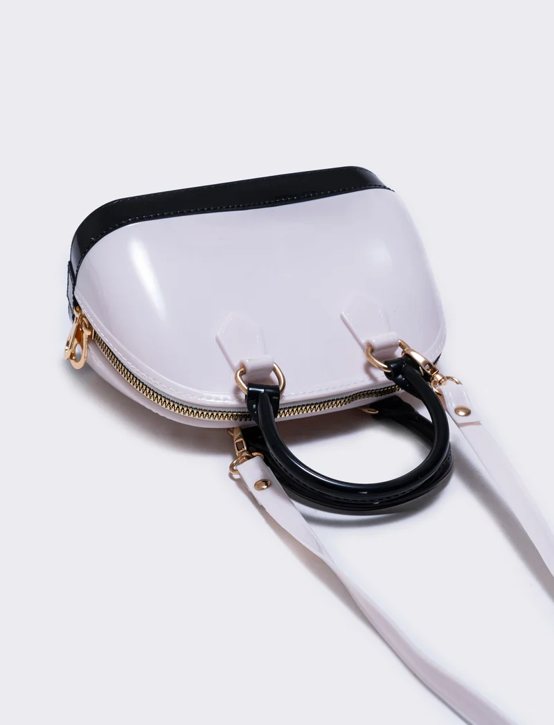 Borsa bauletto in gomma - bianco/nero