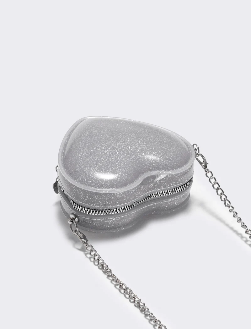 Borsa bambina cuore glitter brillante - Bianco
