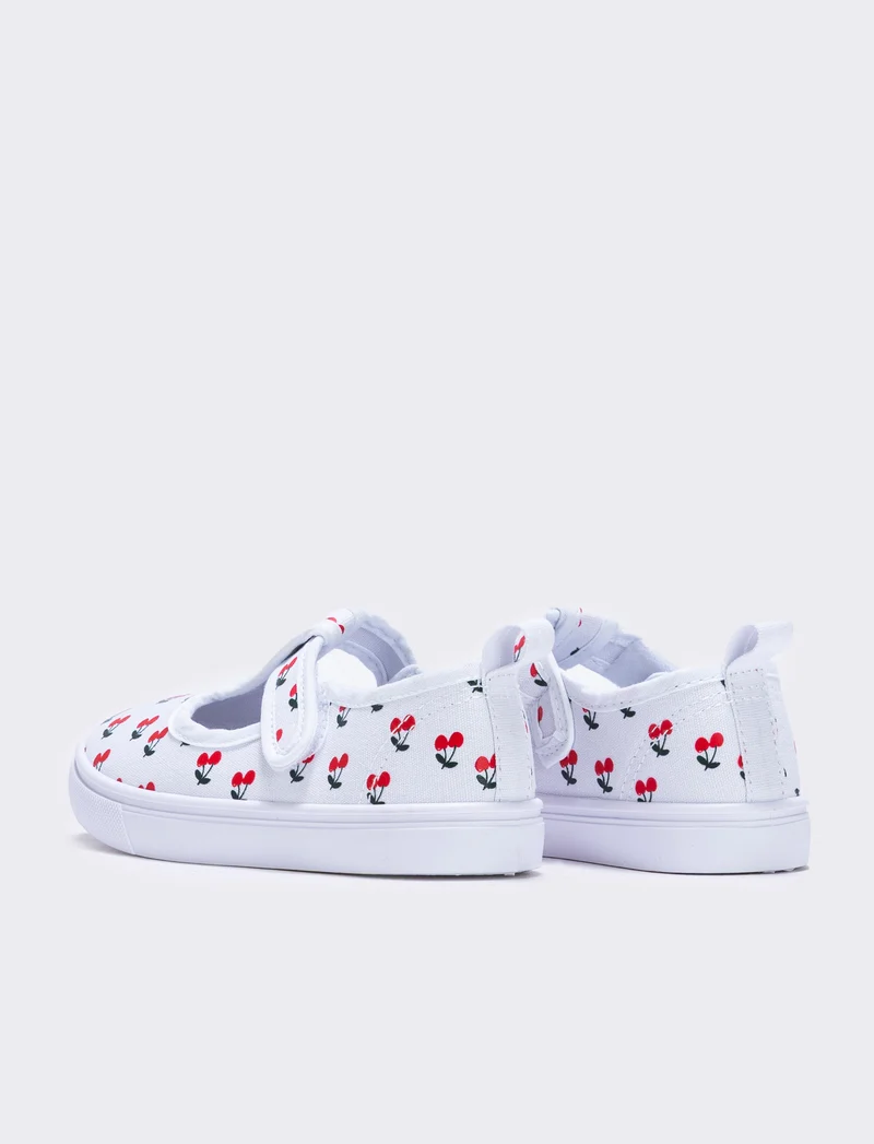 Scarpa rosa in tela con fragole per bambina - Bianco