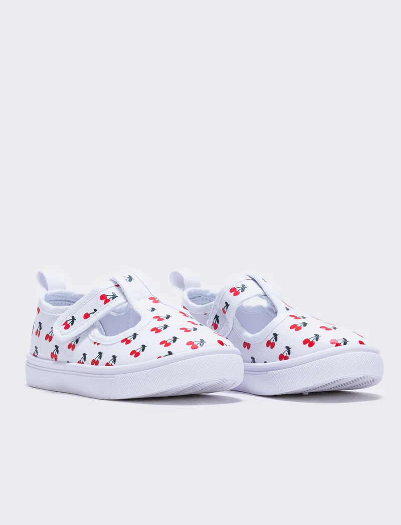 Scarpa rosa in tela con fragole per bambina - Bianco