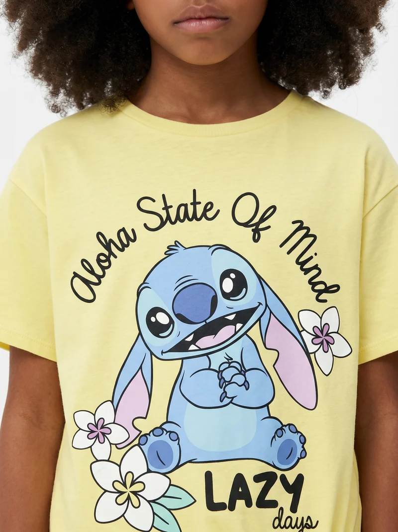 T-shirt Disney Stitch mezza manica in cotone - Giallo
