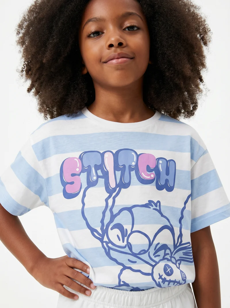 T-shirt Disney Stitch mezza manica in cotone - Righe