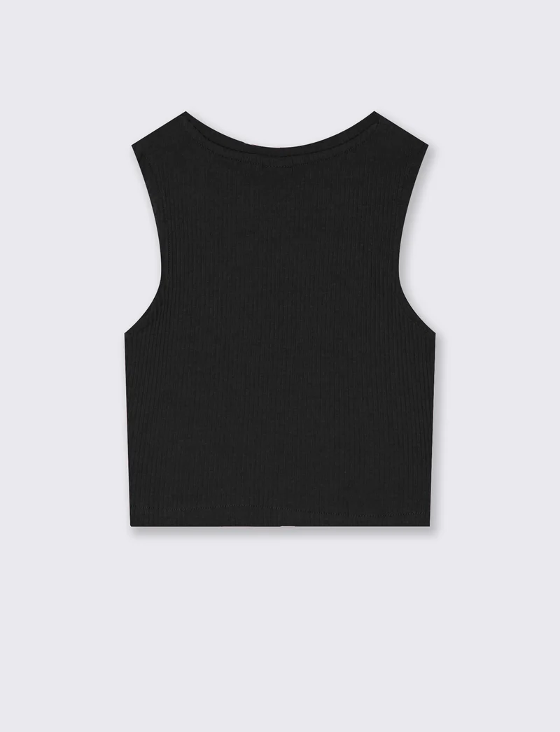 Top cropped in tessuto elastico girocollo - Nero
