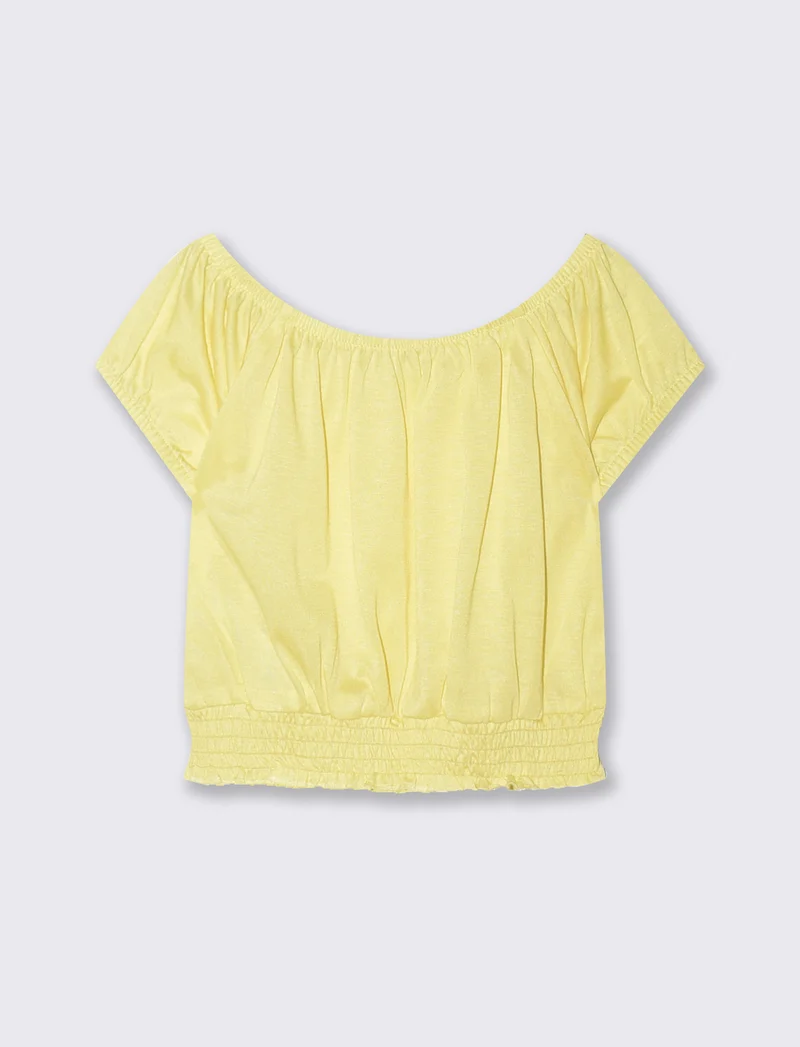 Top scollo a barca con elastico arricciato - Giallo