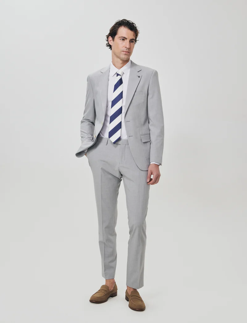 Pantaloni Formal Fit Micro Struttura Melange - Grigio mel.