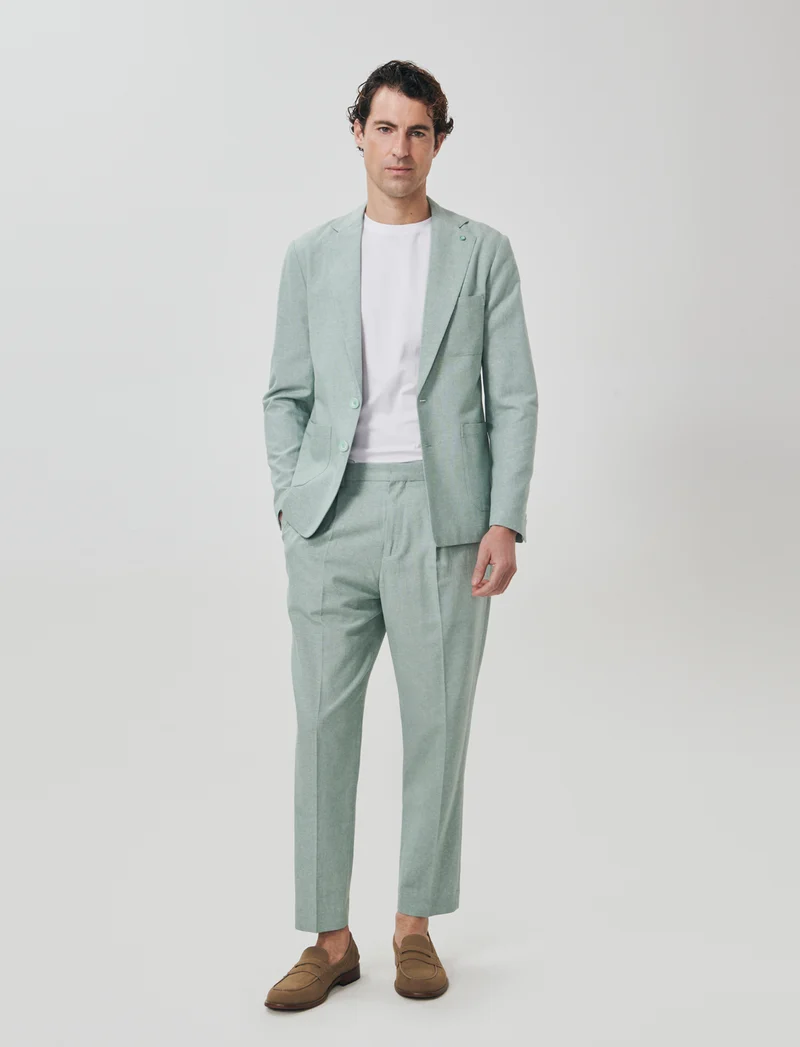 Pantaloni Jogger Misto Lino con Pinces - Verde