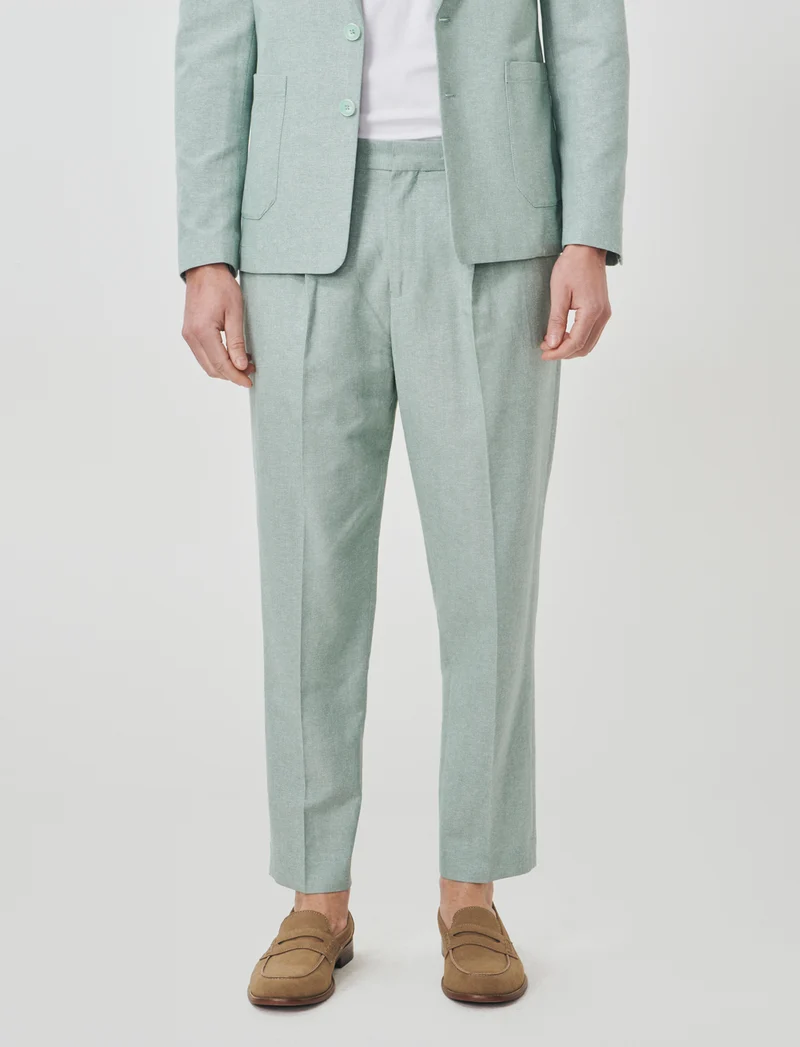 Pantaloni Jogger Misto Lino con Pinces - Verde