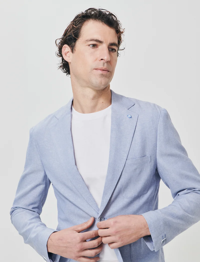 Blazer Decostruito in Misto Lino - Celeste