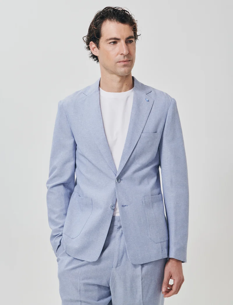 Blazer Decostruito in Misto Lino - Celeste