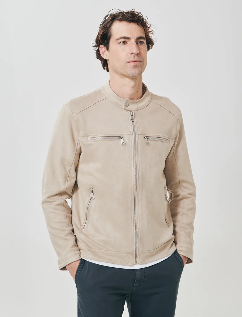 Giubbotto biker effetto scamosciato - Beige