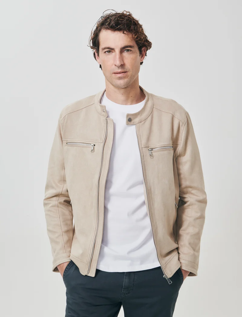 Giubbotto biker effetto scamosciato - Beige