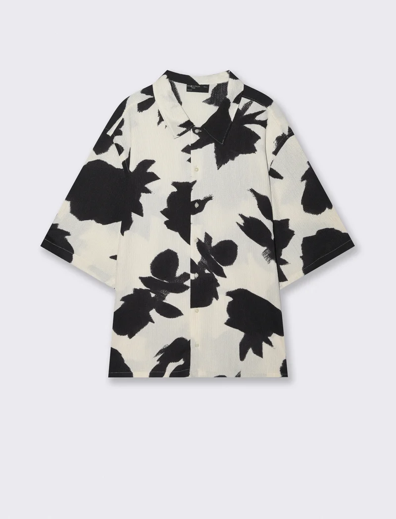Camicia boxy fit jacquard astratto - Nero