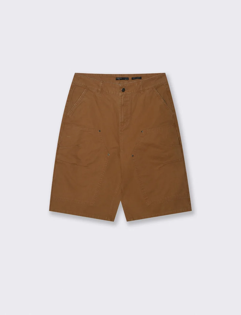 Bermuda long fit in canvas di cotone - Marrone