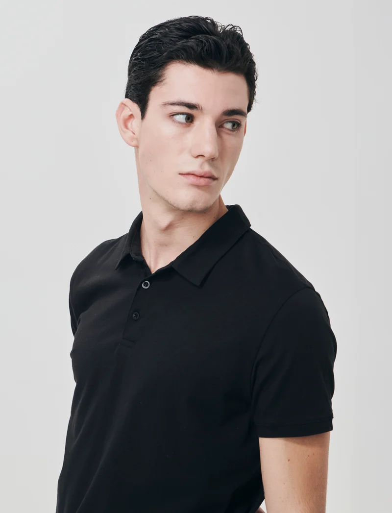 Polo Collo Derby in Cotone Elasticizzato - Nero