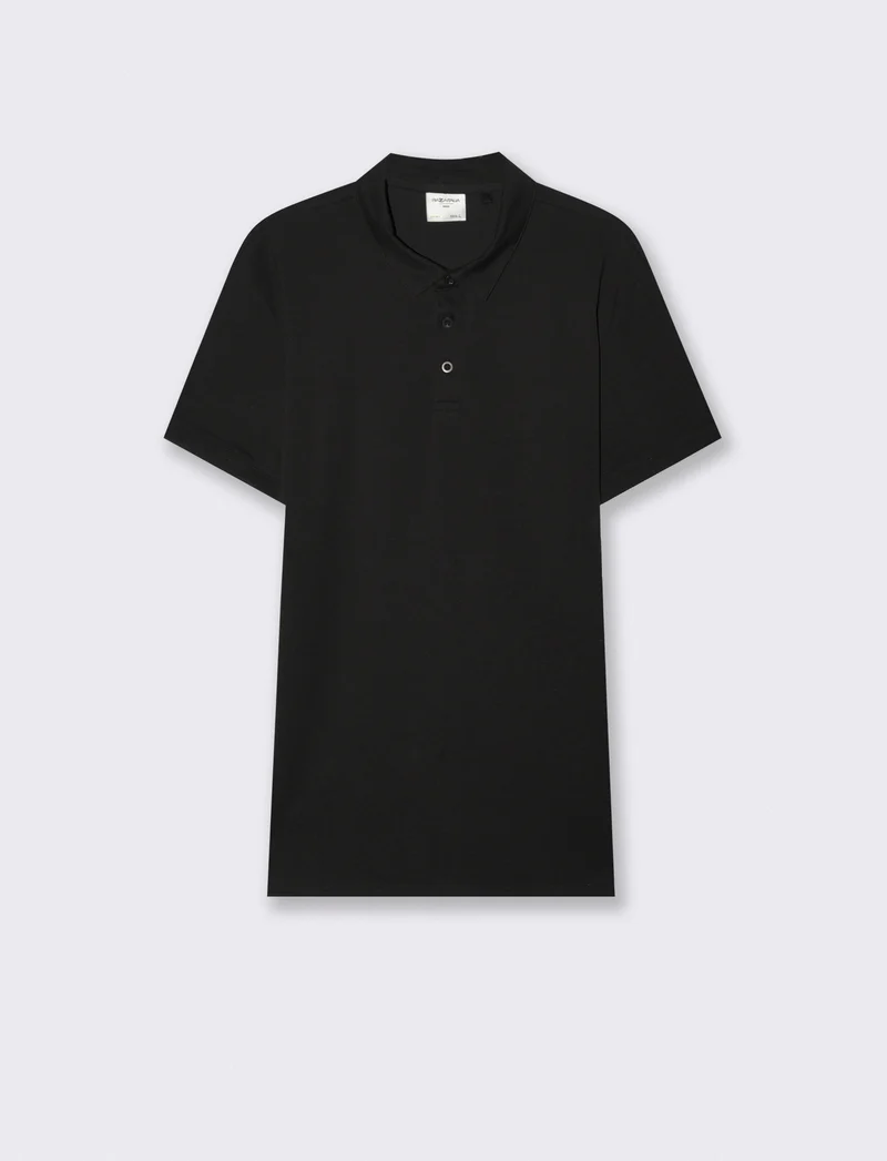 Polo Collo Derby in Cotone Elasticizzato - Nero