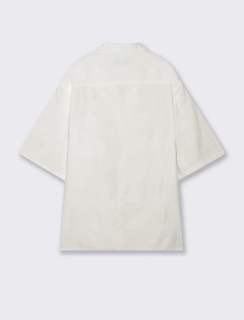 Camicia Jacquard Effetto Quadri Soft Fit - Bianco
