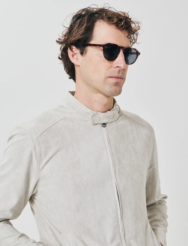 Giubbotto Scamosciato con Colletto Coreano - Beige