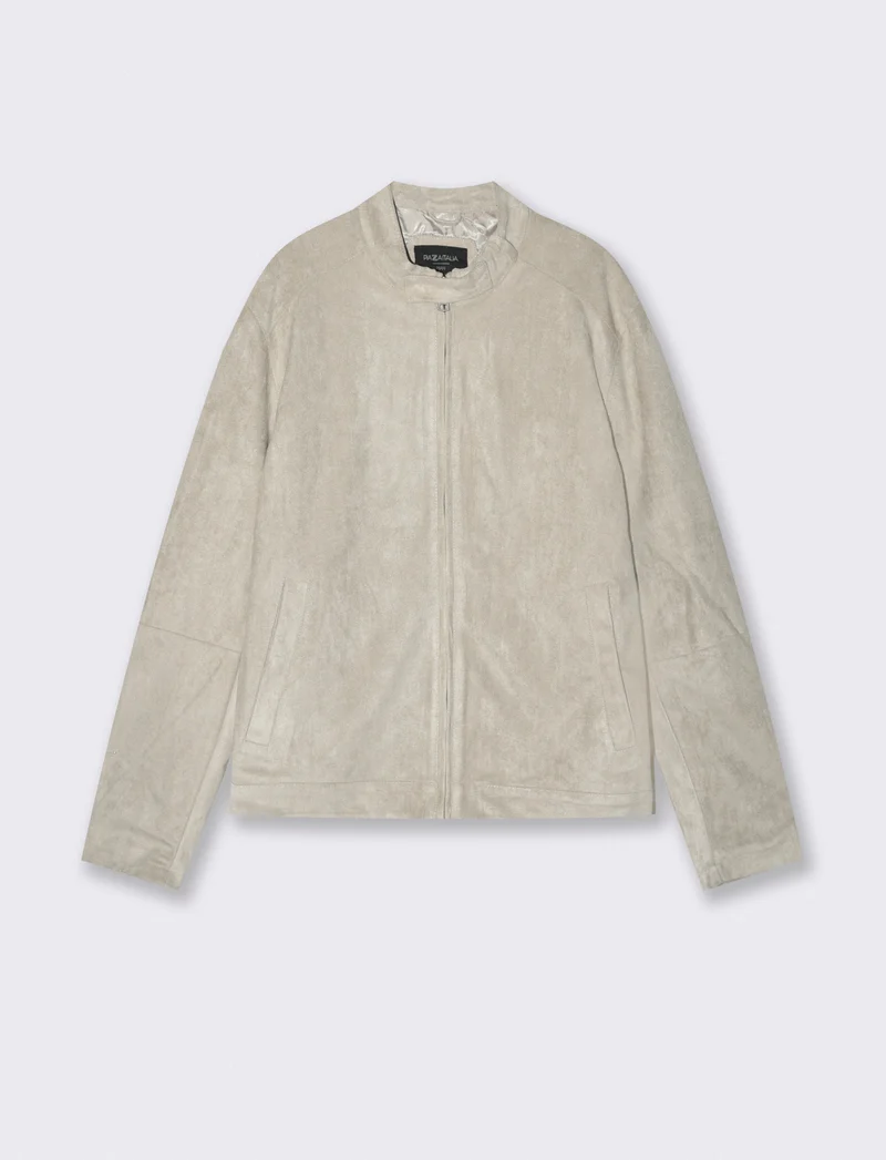 Giubbotto Scamosciato con Colletto Coreano - Beige