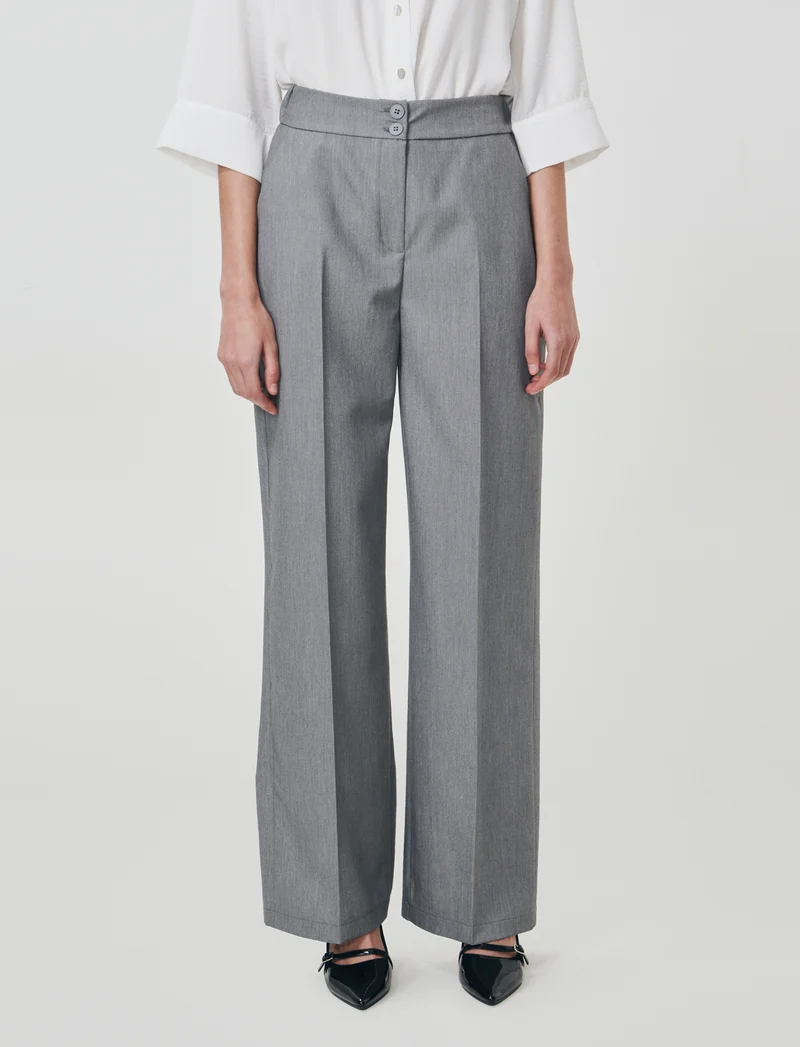Pantalone Palazzo con Chiusura Doppio Bottone - Grigio chiaro