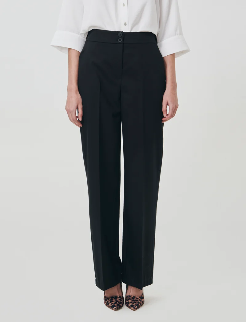 Pantalone Palazzo con Chiusura Doppio Bottone - Nero