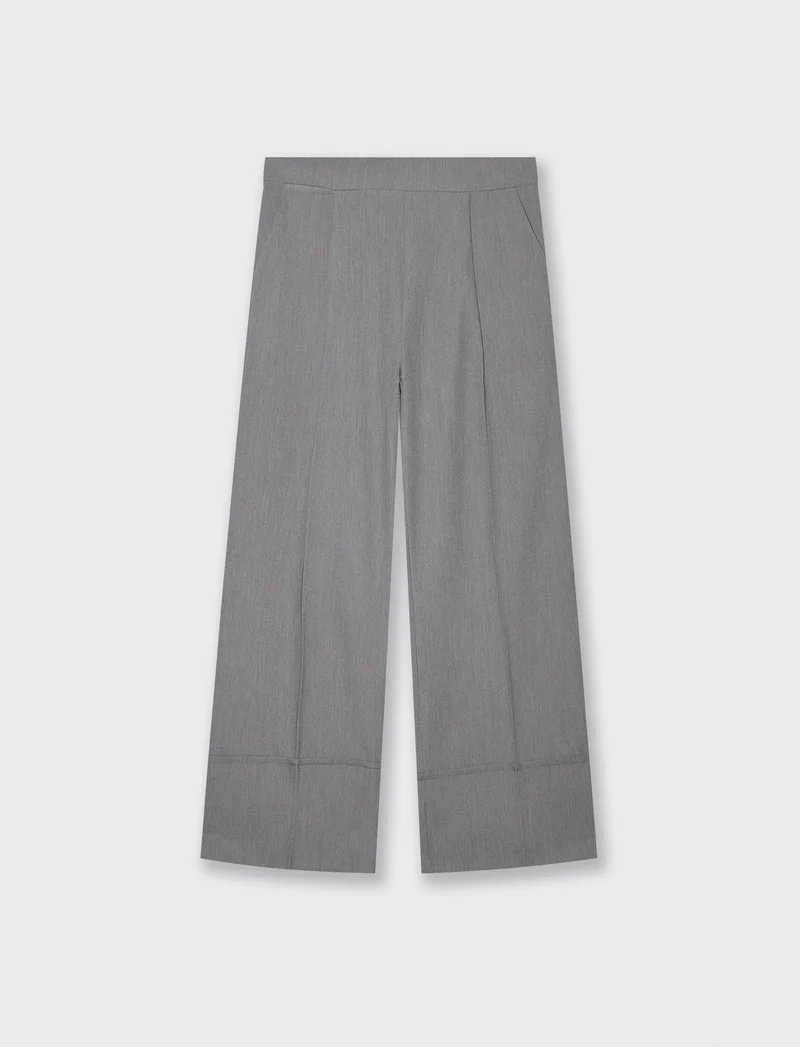 Pantalone Coulotte con Elastico e Risvolto - Grigio chiaro