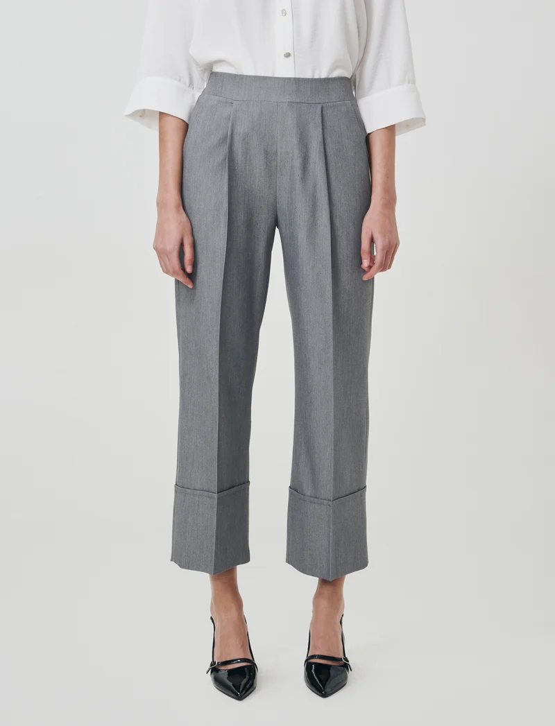 Pantalone Coulotte con Elastico e Risvolto - Grigio chiaro