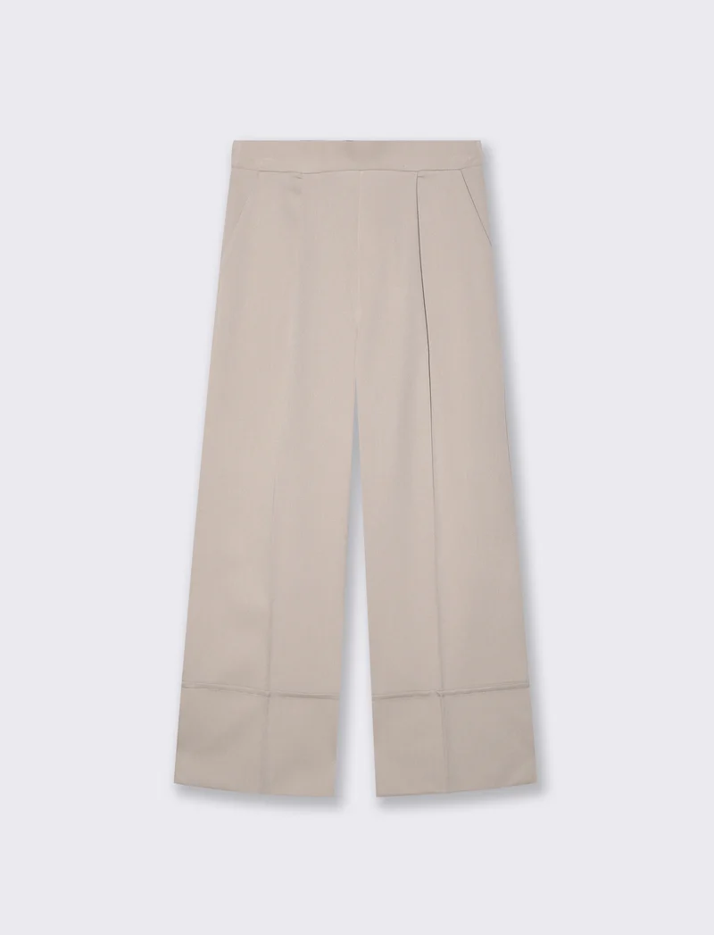 Pantalone Coulotte con Elastico e Risvolto - Beige